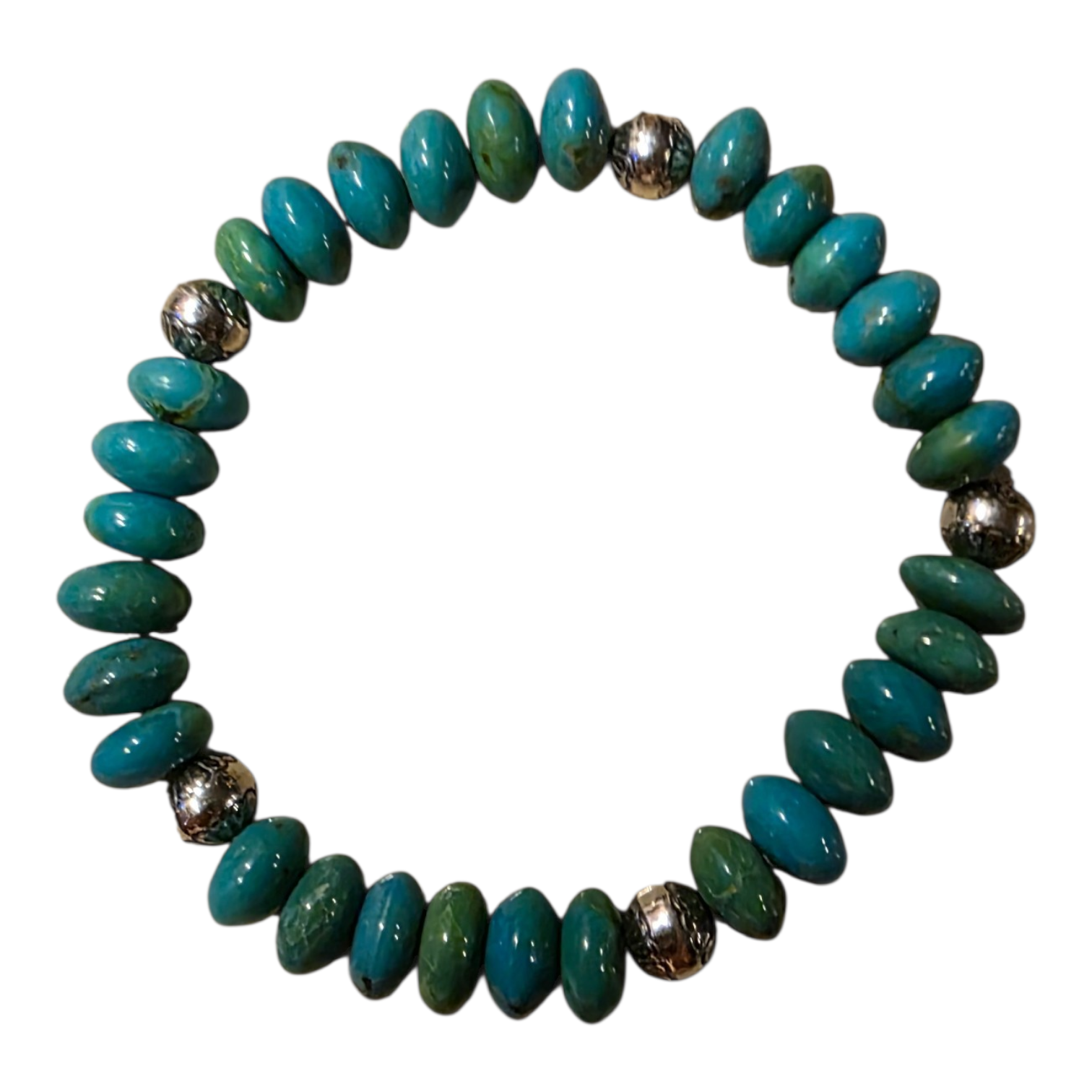 Kingman Turquoise plus Sterling Silver Beads Stretch Bracelet