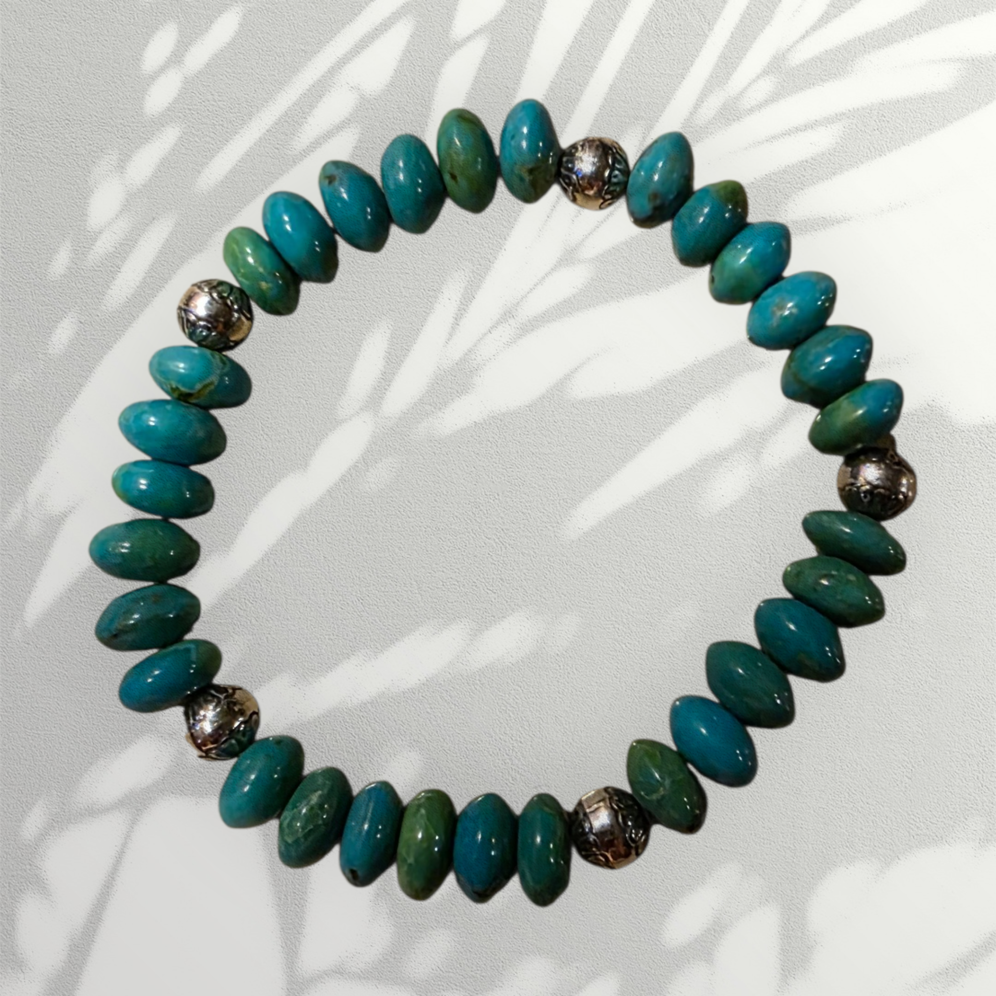 Kingman Turquoise plus Sterling Silver Beads Stretch Bracelet
